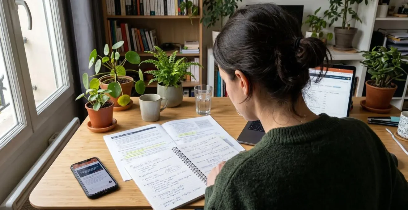 Professionnel de dos consultant des documents de formation à son bureau dans un espace de travail moderne